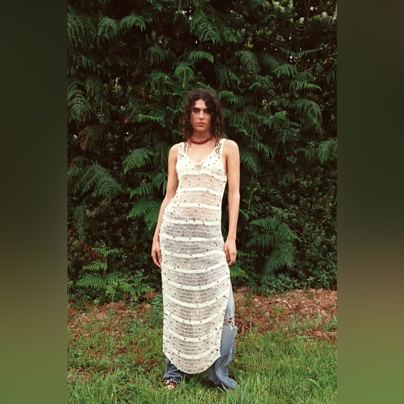 ZARA ~ Mesh Open Knit Dress with Seashells / coverup - Picture 15 of 16